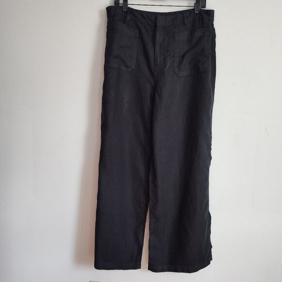 Ladies SZ 12P Madewell Black Linen Flare-Leg Pant - Picture 1 of 5